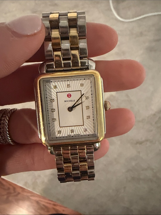Deco Two-Tone 18K Gold-Plated Diamond Watch MWW06A000776  Michele Two-Tone Rectangle Dial Bracelet Watch - Gold & Silver-NEEDS NEW BATTERY